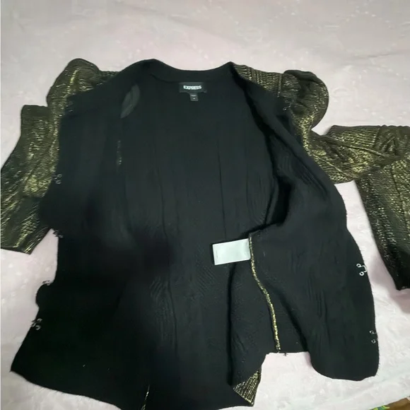 Express Shimmering Gold Knit Cardigan - Picture 7 of 8